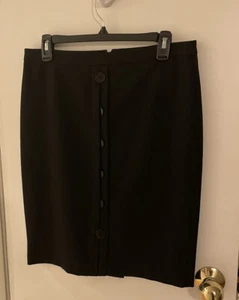 Trina Turk Black A-line Button Front Mini Skirt Work Date Night Classic Size 6 - Picture 1 of 3