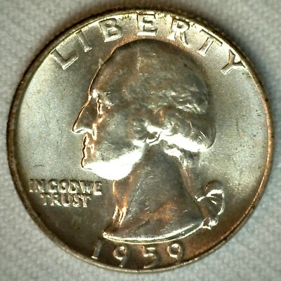 1959 D US Washington Quarter Coin 25c Silver Brilliant Uncirculated - Image 1 of 2