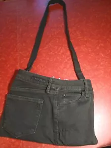 Girls Boho Upcycled Black Denim Jeans Bag Purse Christmas Lined Print Reversible - Picture 1 of 17