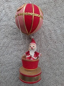 Vtg Christmas Japan Sankyo? Music Box Santa Handmade Figure Red Hot Air Balloon - Picture 1 of 7