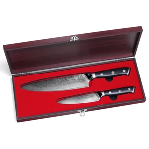 2PCS Kitchen Knife Set Japanese VG10 Damascus Steel Chef Knives Wooden Gift Box - Picture 1 of 7