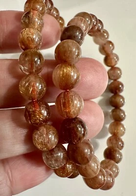 Copper Rutilated Quartz Healing Crystal Bracelet 7mm & 8mm - Image 1 of 4