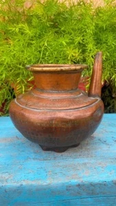 Old Rare Indian Antique Hand Forged & Carved Copper Made Holy Water Serving Pot - Picture 1 of 12