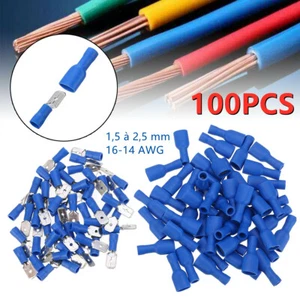 100x Cable Lugs Assortment Car Automotive Connector Flat Plug AWG 16-14 Set - Picture 1 of 10