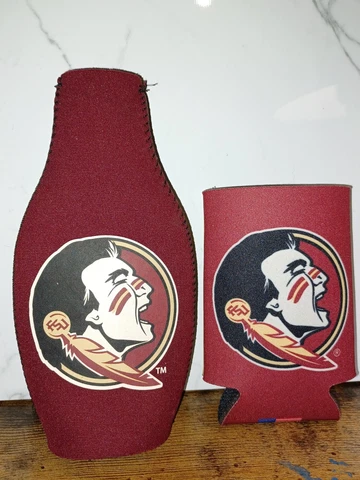 Florida State Seminoles FSU Zip Up Bottle Can Koozie Set of 2 NCAA Noles Beer Cover