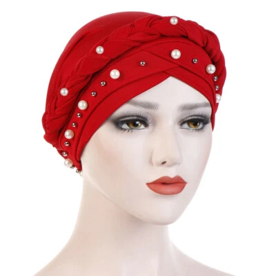 Sombrero turbante musulmán cáncer quimioterapia pérdida de cabello gorra mujeres hiyab bufanda cuentas Foto 1 de 4