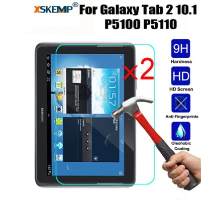 2Pcs TEMPERED GLASS Clear Screen Protector Samsung Galaxy Tab 2 10.1 P5100 P5110 - Image 1 of 4