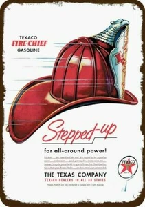 1950 TEXACO FIRE CHIEF GAS Fireman Helmet VinLook DECORATIVE REPLICA METAL SIGN  - Picture 1 of 1