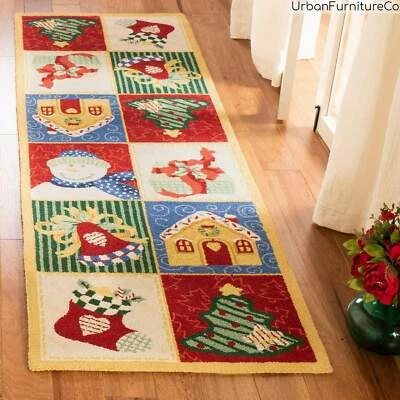 Alfombra de Navidad Hecha a Mano Novedad Pura Lana Virgen Sin Flecos Muñeco de Nieve Pan de Jengibre Foto 1 de 4