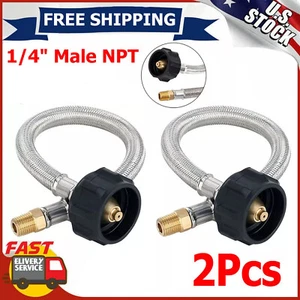 2x RV Propane Braided Hose 12" 1/4" NPT Male Camper Tank Pigtail Connector - Picture 1 of 6