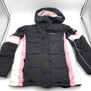 ZeroXposur Girls Snowboard Jacket Sz XL (16) Black White Pink Color Block Down  - Picture 1 of 13