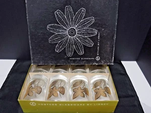 Vintage Libbey Gold Leaf 5oz Juice Glasses Gold MCM Set of 8 With Original Box - Picture 1 of 10