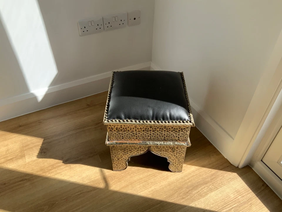 Moroccan Leather Hand Made Stool - Image 1 of 4