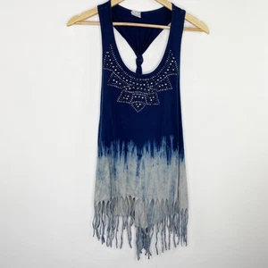 American Age Blue Tie Dye Raw Hem Racerback Tank Top Women's Size Medium M - Picture 1 of 5