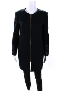 Club Monaco Womens Boucle Sleeve Full Zip Coat Jacket Navy Blue Size Small - Picture 1 of 6
