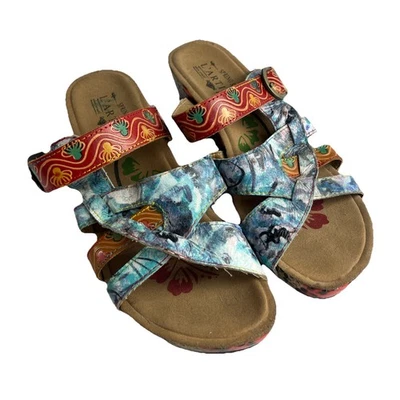 L'Artiste Spring Step Baocire Multicolor Leather Wedge Sandal Size 8 - Fresh - Image 1 of 4
