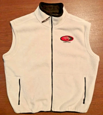 Men's Unisex Vintage Hard Rock Chicago Logo Cream Ivory Fleece Vest - Size XL - Image 1 of 4