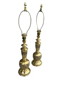 Pair Of 28” VTG Brass James Mont Style Table Lamps Hollywood Regency MCM Works - Picture 1 of 11