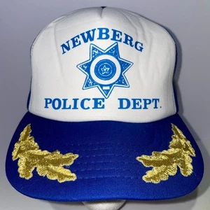 Vintage Newberg Oregon Police Dept. Baseball Cap Blue and Gold Leaf - Picture 1 of 6