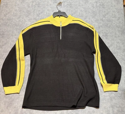 复古 Y2K Unionbay 圆领毛衣男式 XL 黑色黄色条纹 056 — 第 1/4 张图片