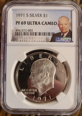 1971-S Silver Eisenhower IKE Dollar NGC PF 69 Ultra Cameo - Image 1 of 2