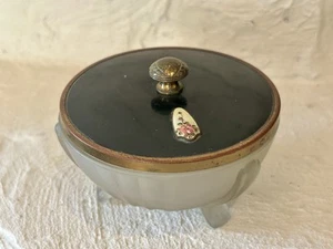 Caja de polvo vintage Art Deco con patas de vidrio con tapa tocador tocador tocador de baño - Imagen 1 de 13