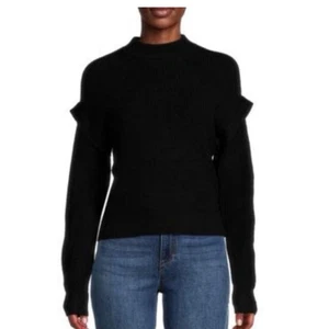 For The Republic Drop Shoulder Knit Sweater Women Large Black NWT High Crewneck - Picture 1 of 10