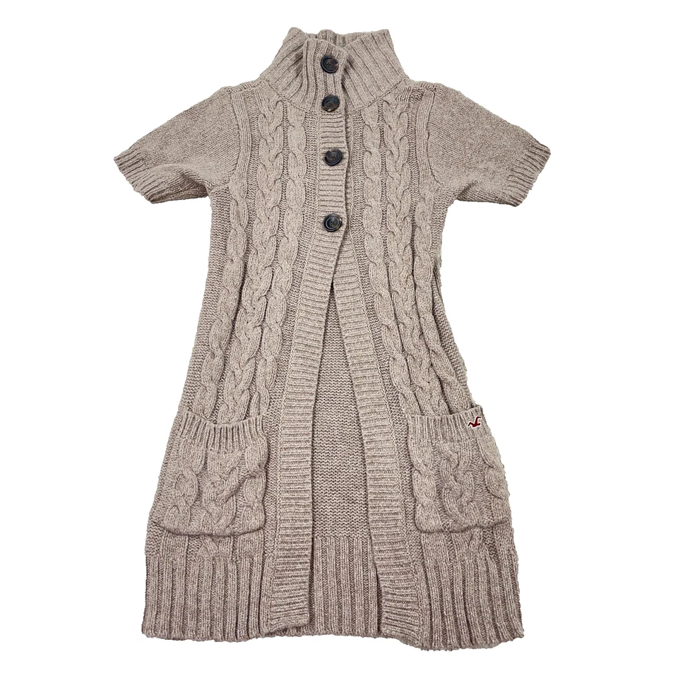 Vintage Y2K Hollister Cardigan Sweater Women Medium Brown Cable Knit Pockets - Image 1 of 4