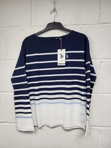 U.S Polo Assn Navy Blue & White Striped Long Sleeve T-Shirt. Size 8. BNWT. PN - Picture 1 of 9