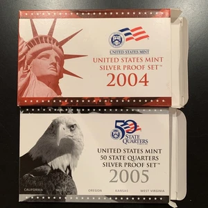 2 U.S MINT SILVER PROOF SETS - 2004 & 2005 - 16 COINS - NICE CAMEOS! - Picture 1 of 5