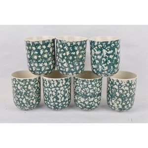 Set x7 Tienshan Folk Craft Moose Country Ceramic Mugs Cups Green Sponge Pattern - Picture 1 of 9