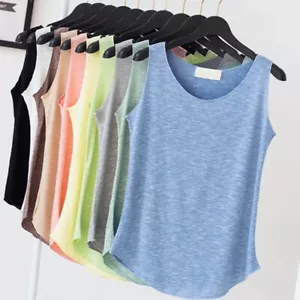 Damen Sommer-Strand-Tanktop Ärmelloses T-Shirt Lässige Bluse Locker Tank- → - Picture 1 of 34