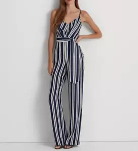 New $265 Lauren Polo Ralph Lauren Women's Stripe Belt Sleeveless Jumpsuit A2526 - Picture 1 of 16