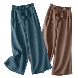 Women Summer Wide Leg Cotton Linen Trousers Elastic Waist Palazzo Pants PlusSize - Picture 1 of 19