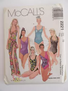 McCall's 2221 Misses One Piece Bathing Suit & Sarong Pattern Size 16 Uncut - Picture 1 of 3