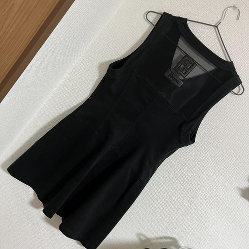 Autentico abito senza maniche con logo Fendi vintage FF con cerniera in cotone taglia 42