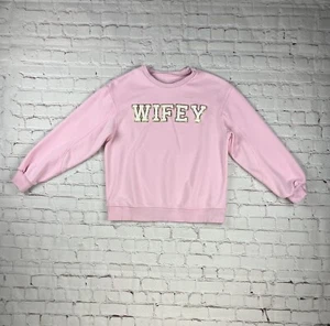 WIFEY Sweatshirt Pink SMALL White Gold Chenille Letters Bridal Shower Gift - Picture 1 of 14