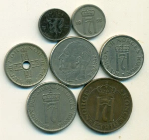 7 DIFFERENT & OLDER COINS from NORWAY (7 TYPES/5 DENOMINATIONS/1913-1959) - Picture 1 of 2