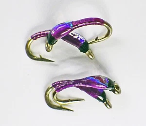 Purple Pounder Nymphs Flash Back Baetis - Premium Trout Fly Fishing Flies Lot - Picture 1 of 24