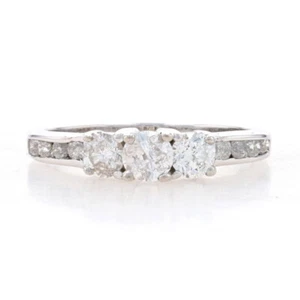 White Gold Diamond Engagement Ring - 10k Round 1.00ctw Three-Stone Size 8 - Picture 1 of 9
