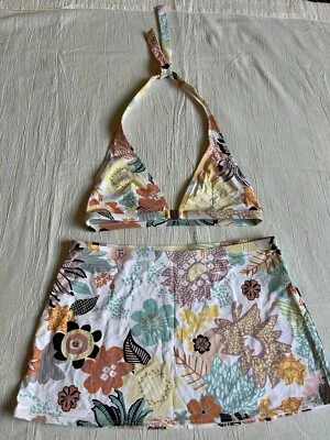 Купальный костюм Calvin Klein Y2K с цветочным рисунком XS юбка для плавания со средней бретелью через шею верхняя застежка спереди - Изображение 1 из 4