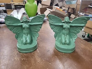Vintage ART NOUVEAU DECO WINGED Woman LADY EGYPTIAN FIGURAL BOOKENDS Butterfly  - Picture 1 of 9