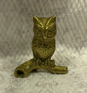 Vintage Solid Brass Owl On Branch Figurine Paper Weight Statue Decor - Picture 1 of 6