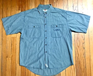 Levi's Button Up Shirt Mens Large Short Sleeve Greenish Blue Checkered #253 - Picture 1 of 9