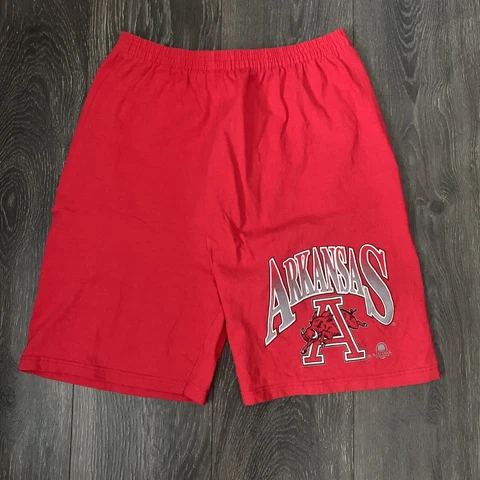 Vintage Arkansas Razorbacks Red Oak Shorts Red Elastic Waist Drawstring Mens L Cover