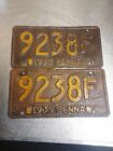 1935 Pennsylvania License Plate - 9238F Pair Plates 