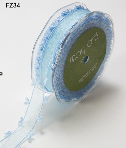 1 Inch Sheer/Heart Edge Ribbon - May Arts - FZ34 ` Blue- 25 yds | eBay
