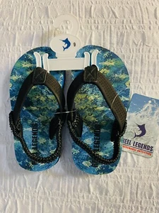 NWT Toddler Boys Reel Legends Shark Flip Flops 9 Sandals Thong Fish Blue Black - Picture 1 of 4