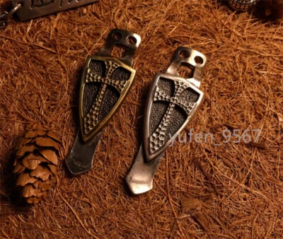 Latón + Acero Inoxidable Clip de Bolsillo Llama de Acero Cuchillos Escudo Cruzado Acero Estilo Fuego Nuevo Foto 1 de 4