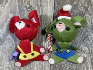 Vintage Felt Teddy Bear Red/Green Made In Japan Christmas Holiday Ornament - Picture 1 of 6